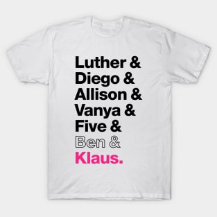 The Members of the Umbrella Academy - Black, Clear, Pink T-Shirt